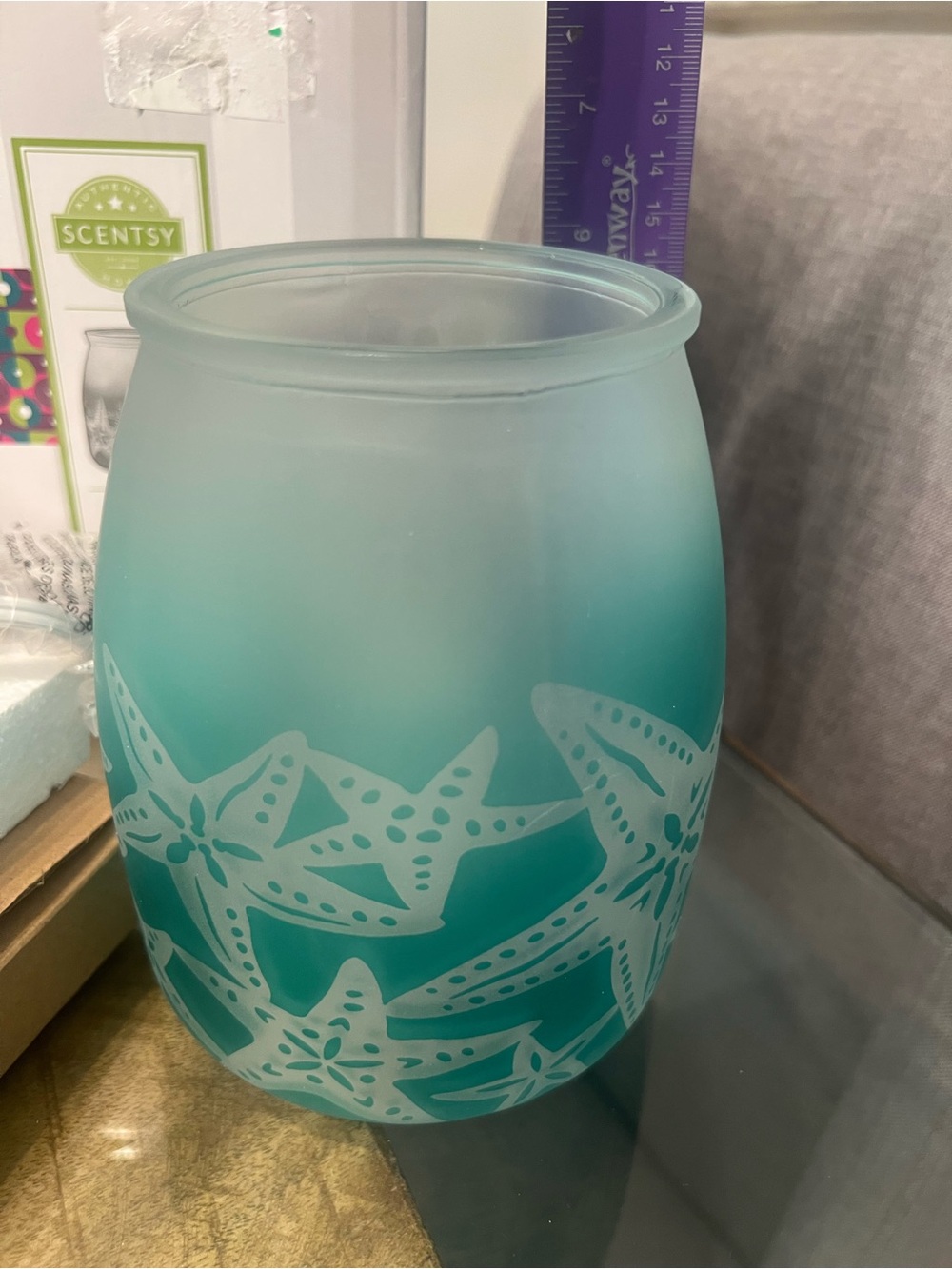 Scentsy Teal Sea Star Frosted Glass Warmer - Picture 3 of 4